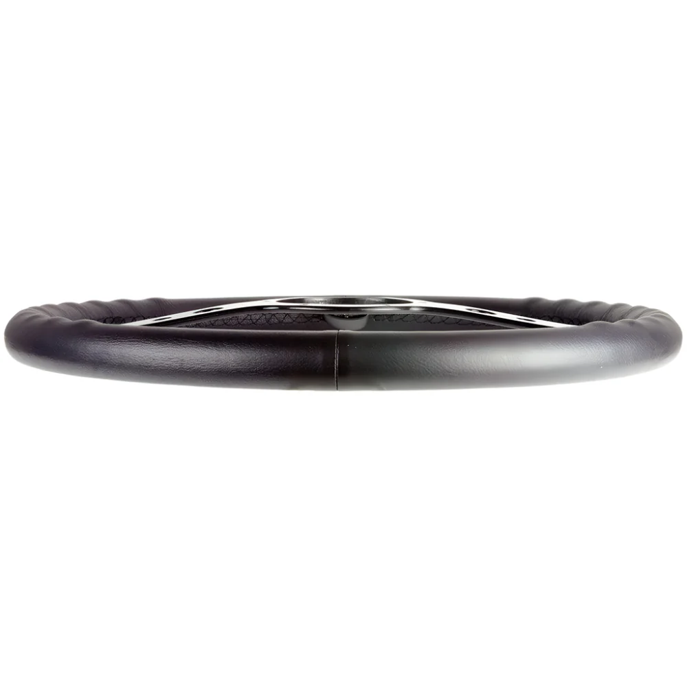17" Italian Styled Black Leather Steering Wheel With Natural Aluminium Centre - Image 3