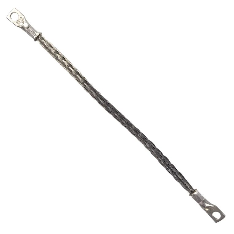 300mm Braided Tinned Copper Earth Strap With 8mm Rings