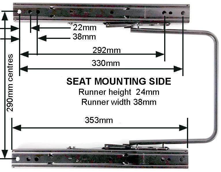 Black Seat Runners. Twin Lock 290mm Width - Image 2