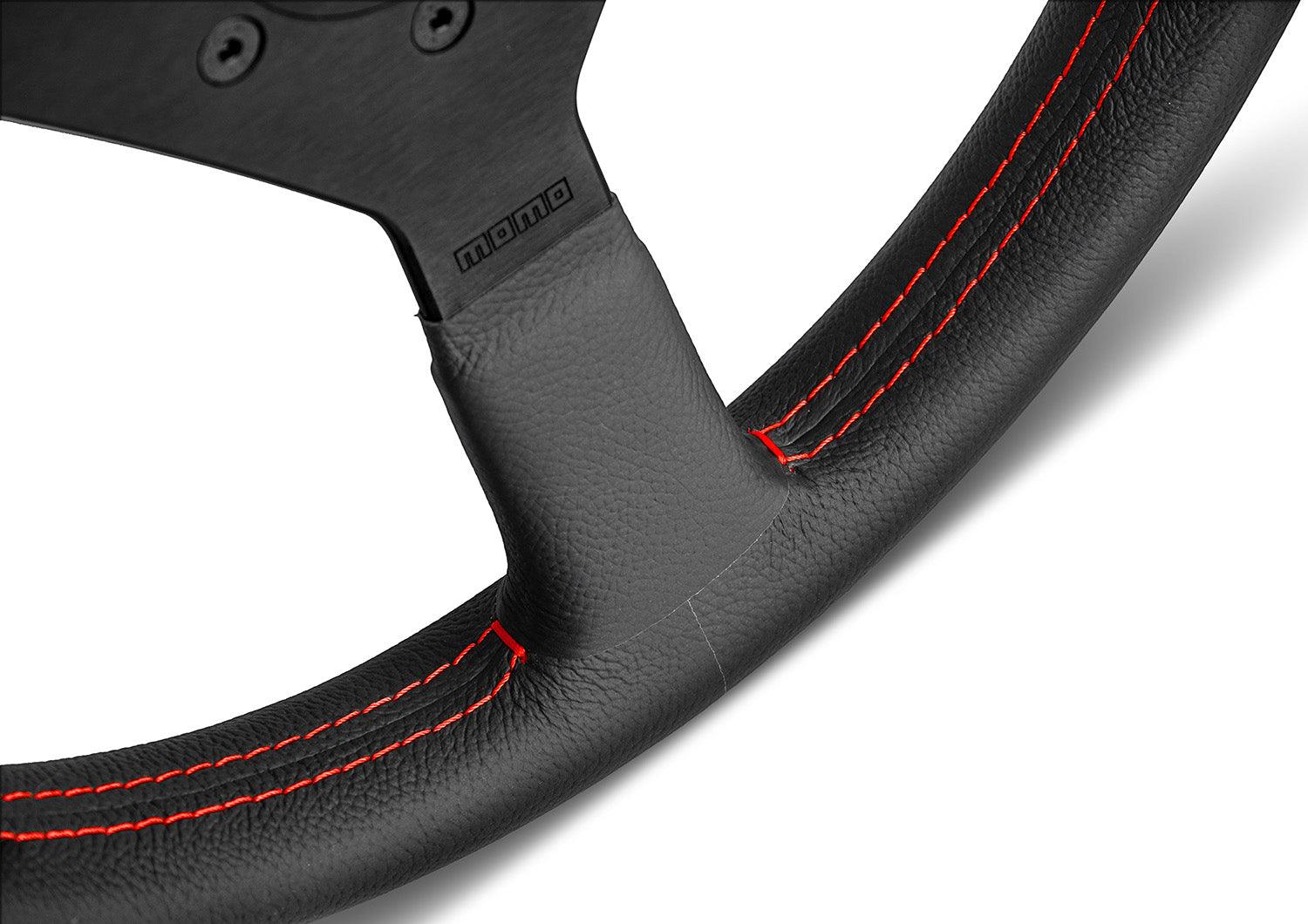 MOMO Montecarlo 350mm Leather Steering Wheel - Black with Red Stitch - Image 2