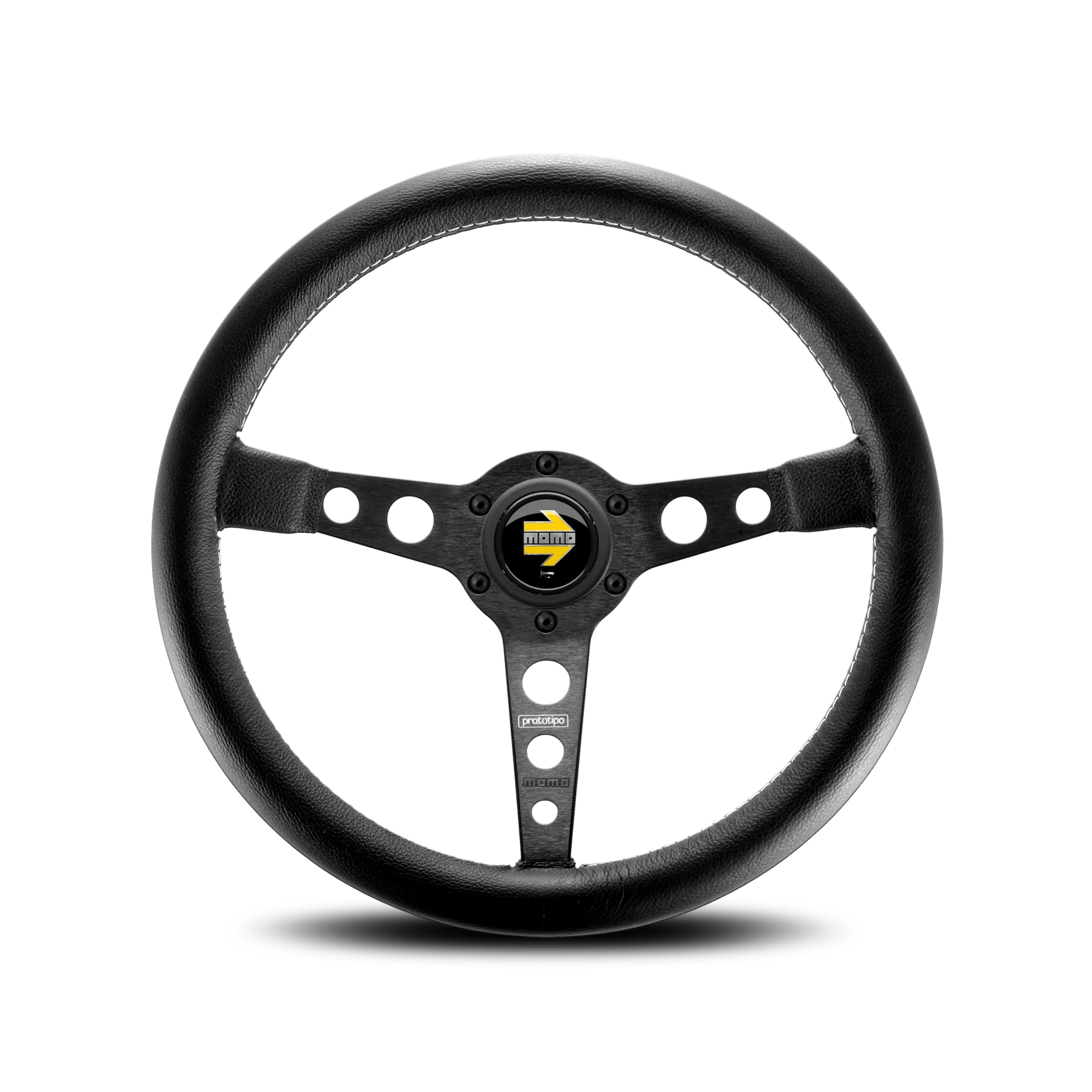 MOMO Prototipo 350mm Leather Steering Wheel - Black Spoke