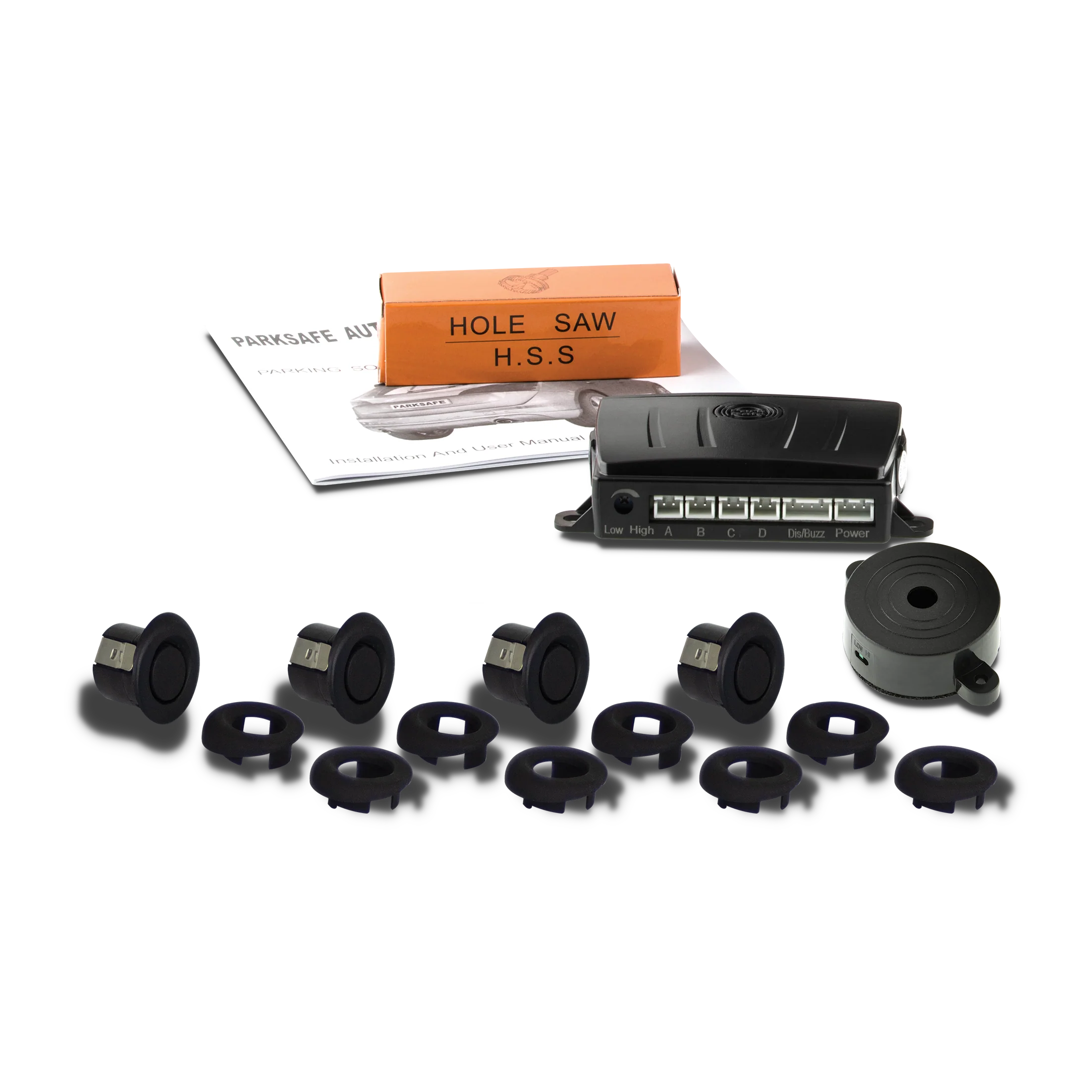 4 Sensor Rear Parking Kit with Angled Heads - Black Gloss