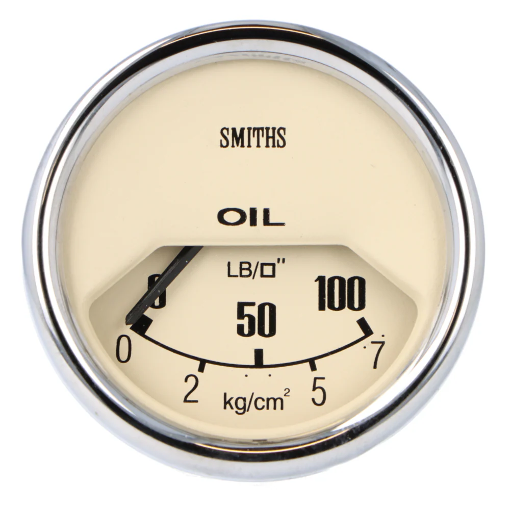 Smiths Classic Mechanical 52mm Oil Pressure Gauge 1/2 Round Chrome Bezel - Magnolia Face