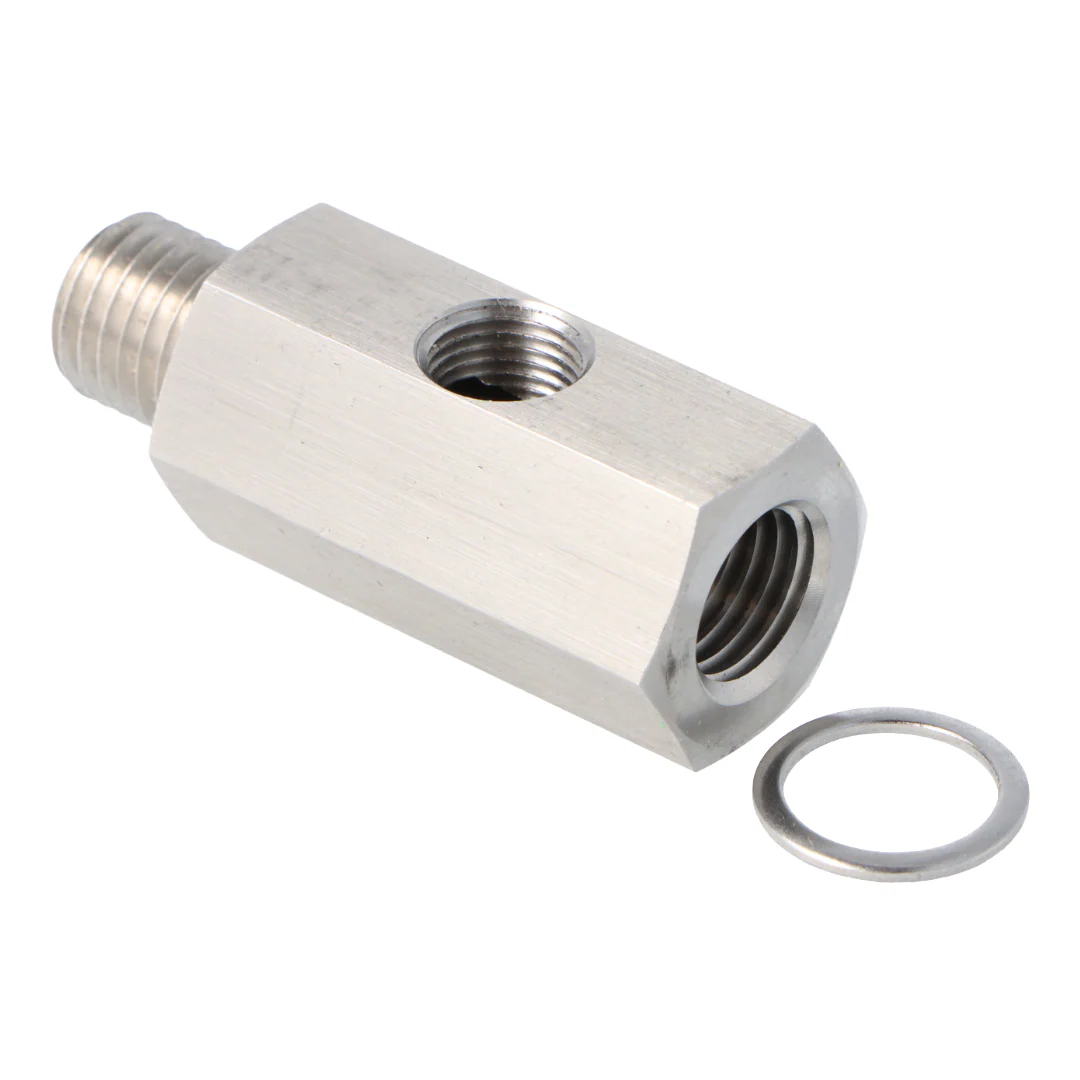 Stainless Steel Oil Pressure T Piece M12 x 1.5 Male and Female 1/8" NPT in the side