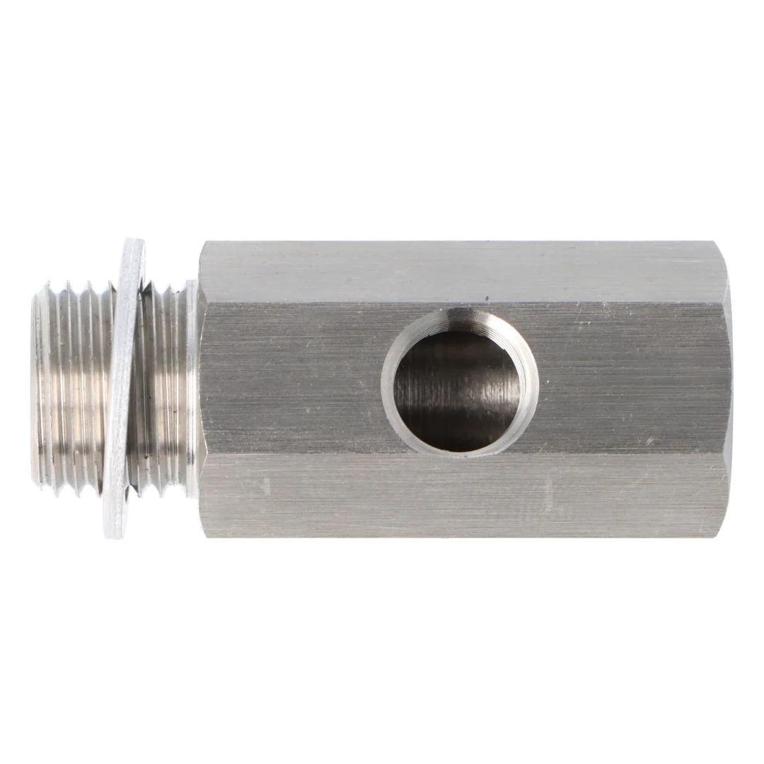 Stainless Steel Oil Pressure T Piece M16 x 1.5 Male and Female 1/8" NPT in the side - Image 2